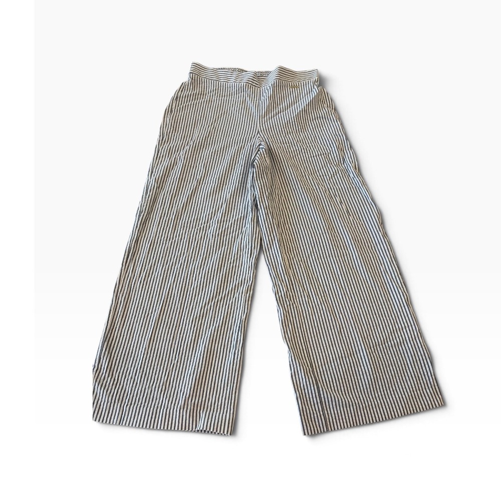 Anne Klein Blue White Striped Wide Leg Pants Womens XS Pull On Cotton Blend